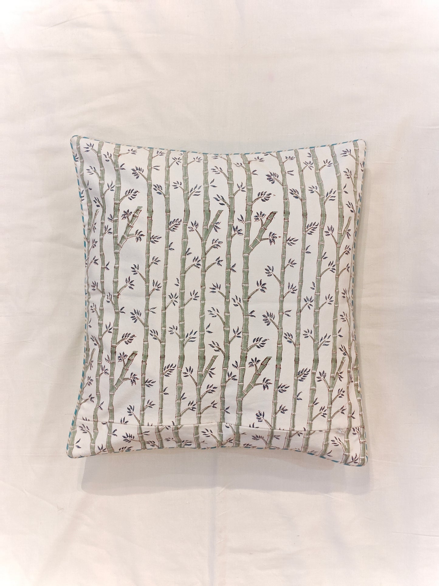 Sea green flowers handblock printed cushion cover