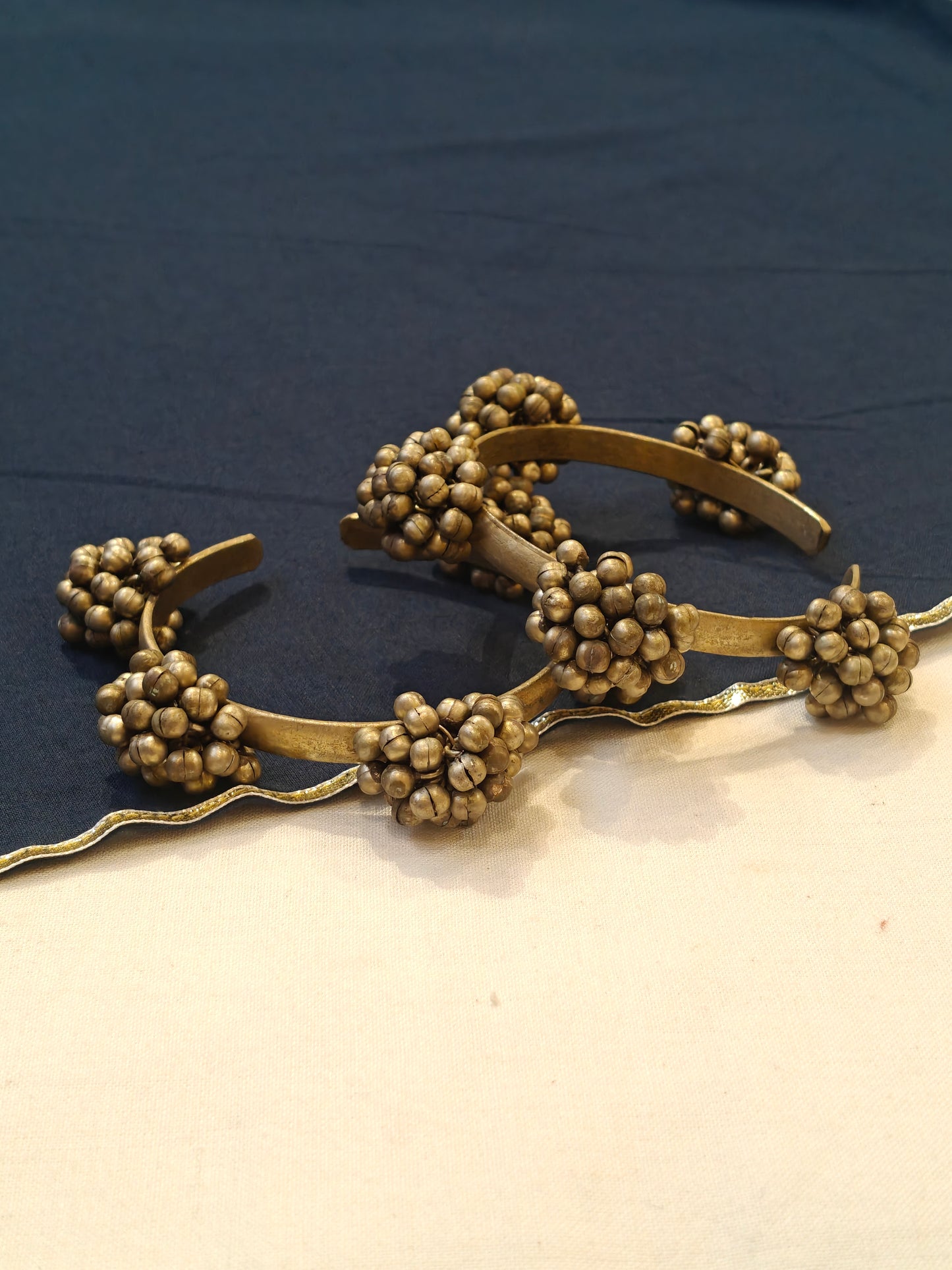 Handcrafted cuff bangle kada pair with ghungroos