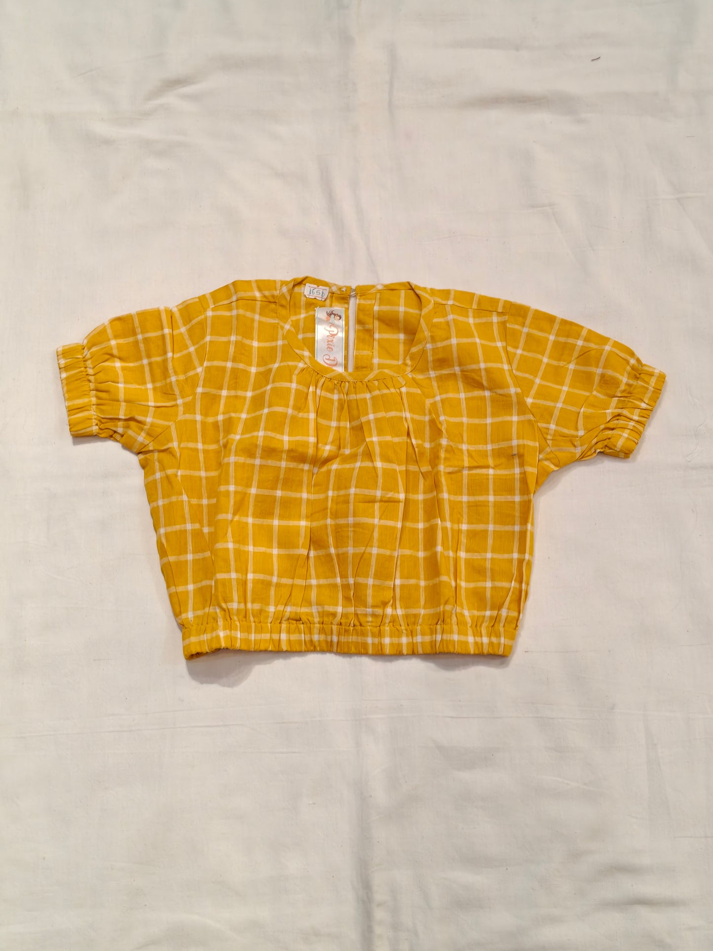 Mustard yellow checked top and wide-leg pant set