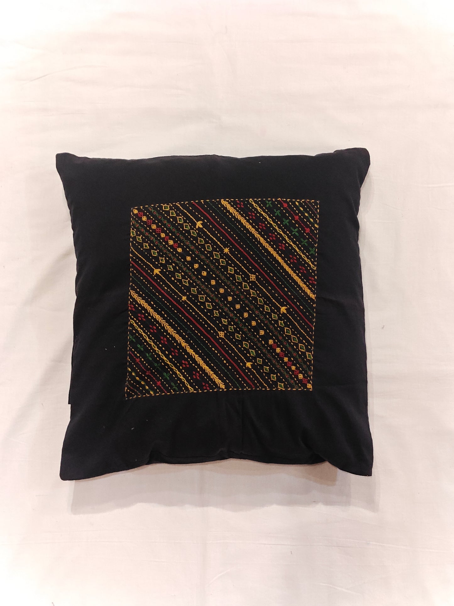 Black cotton cushion cover with hand embroidery