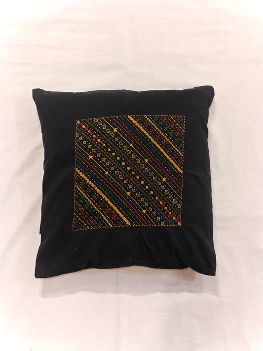 Black cotton cushion cover with hand embroidery