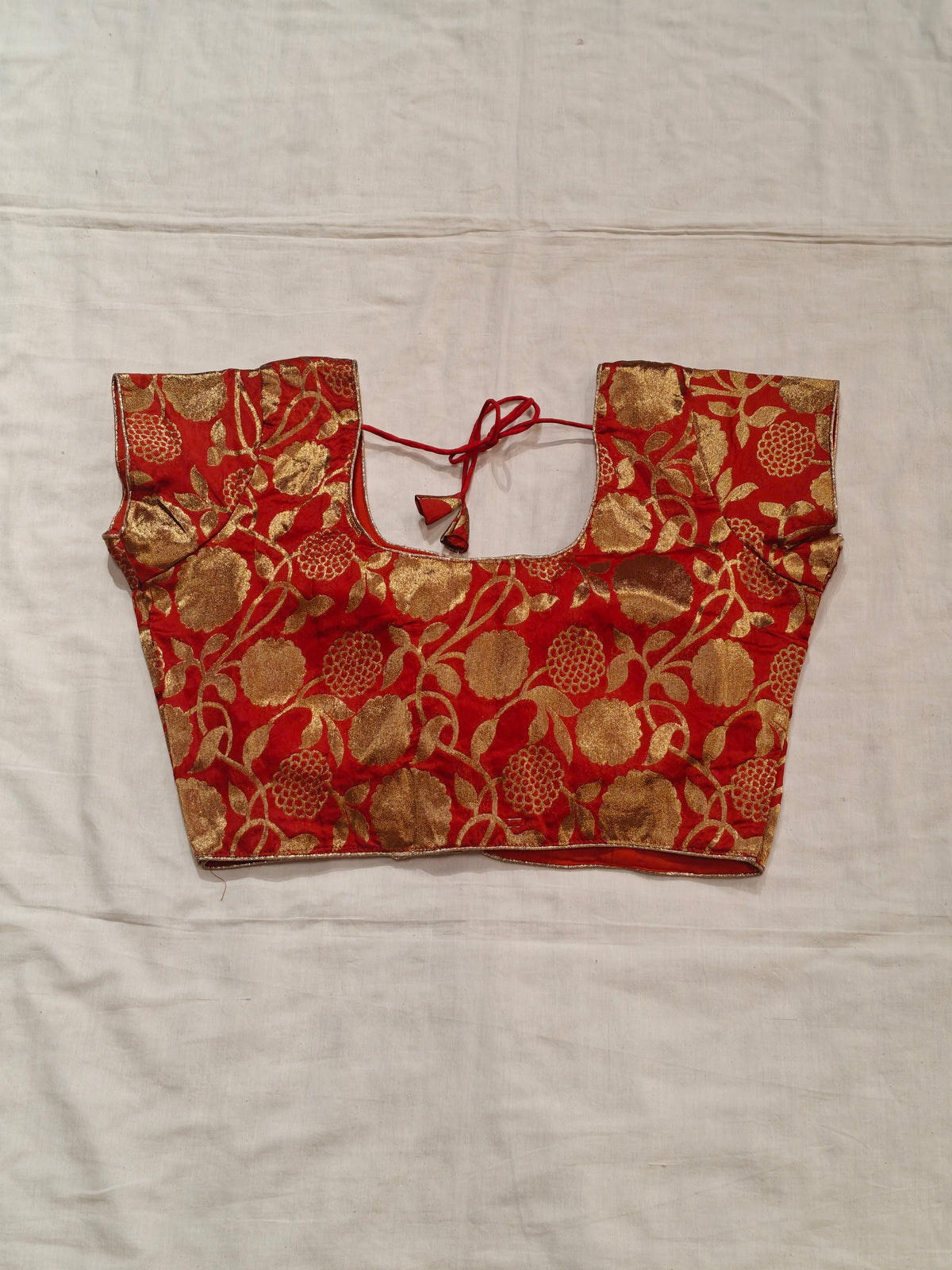 Red and gold floral brocade blouse