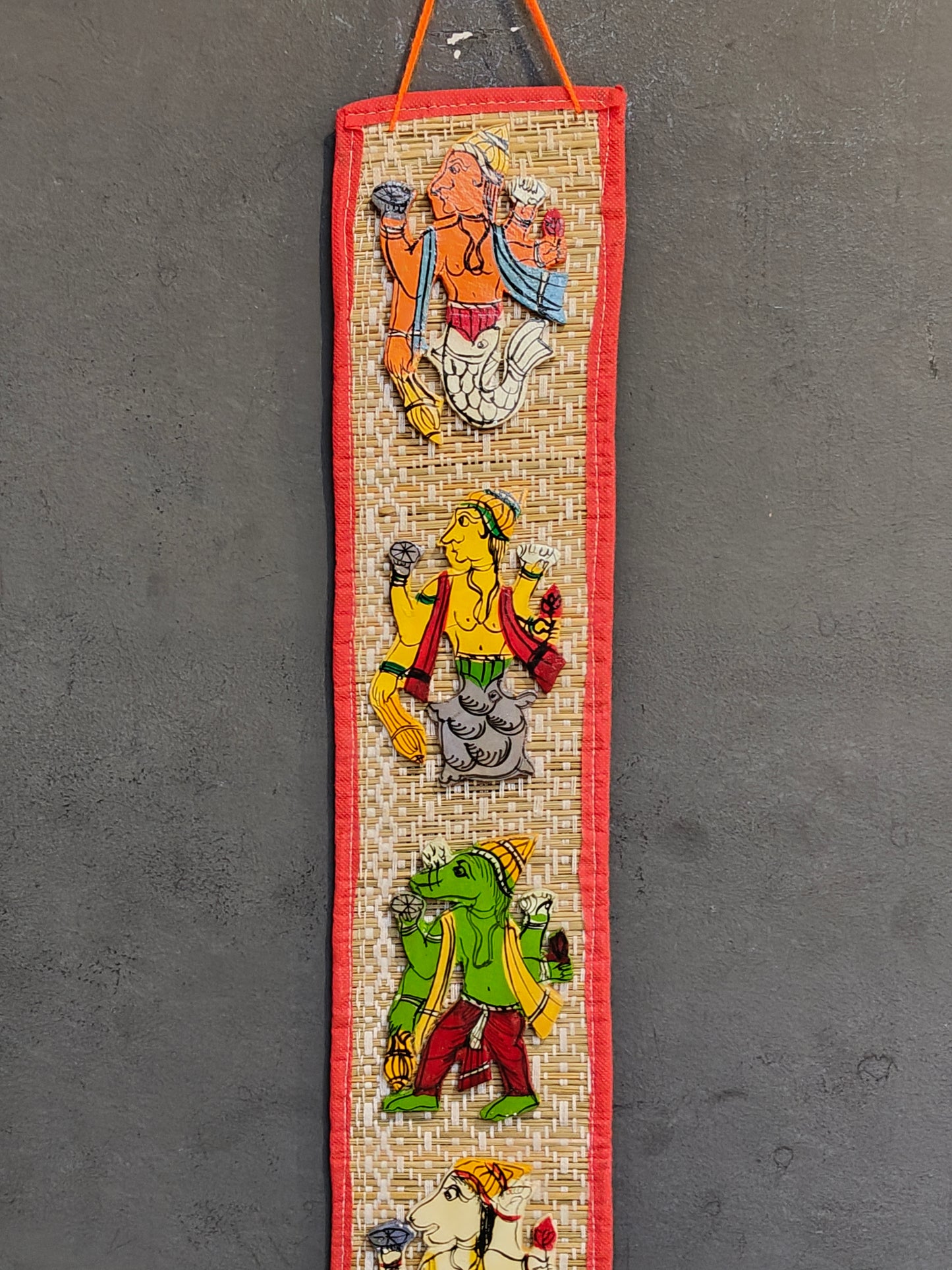 Dashavatar wall hanging - handcrafted wooden cutouts on jute mat