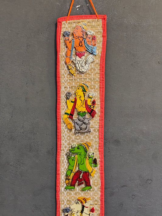 Dashavatar wall hanging - handcrafted wooden cutouts on jute mat