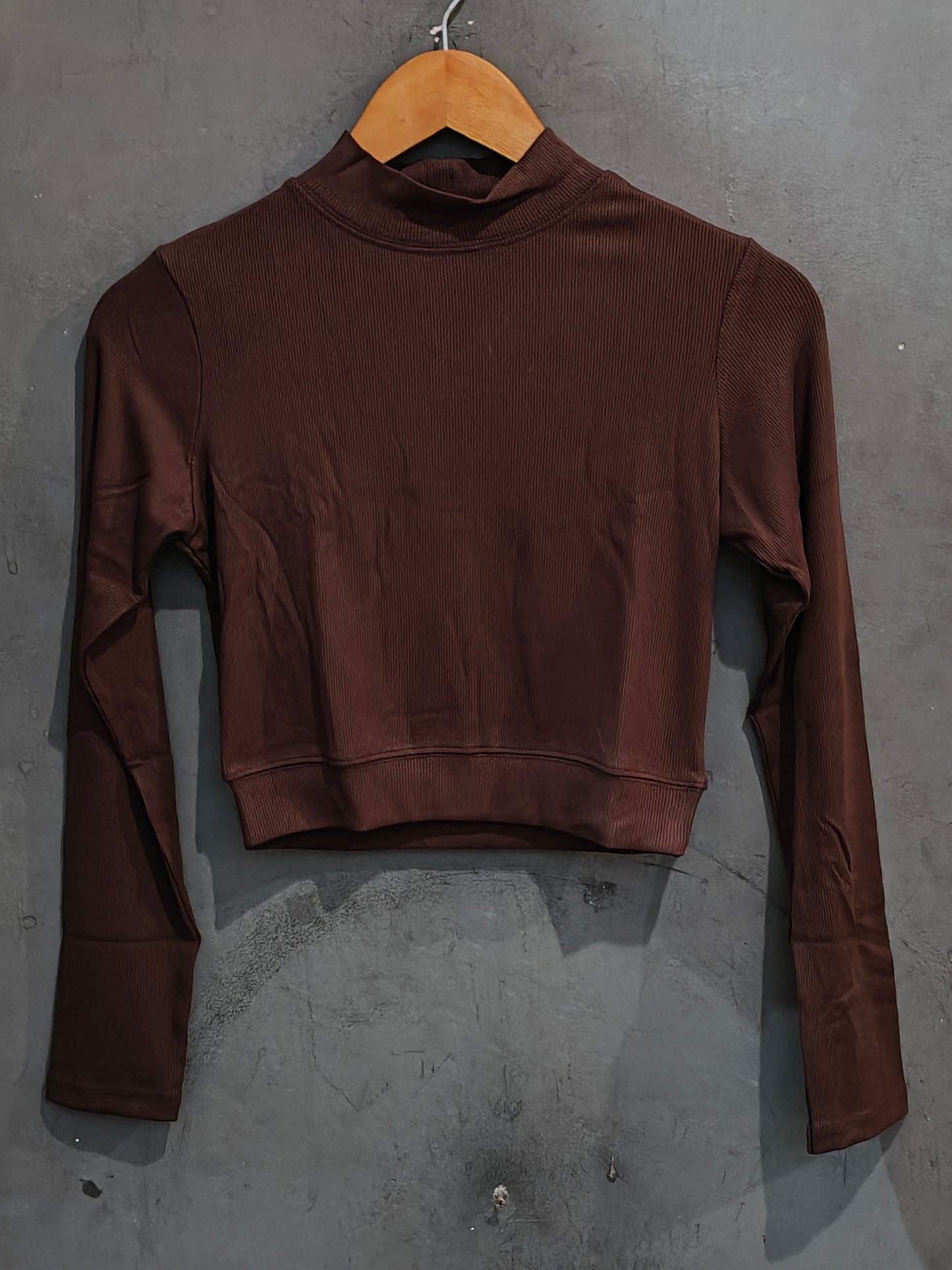Textured stretchable full sleeves closed neck blouse