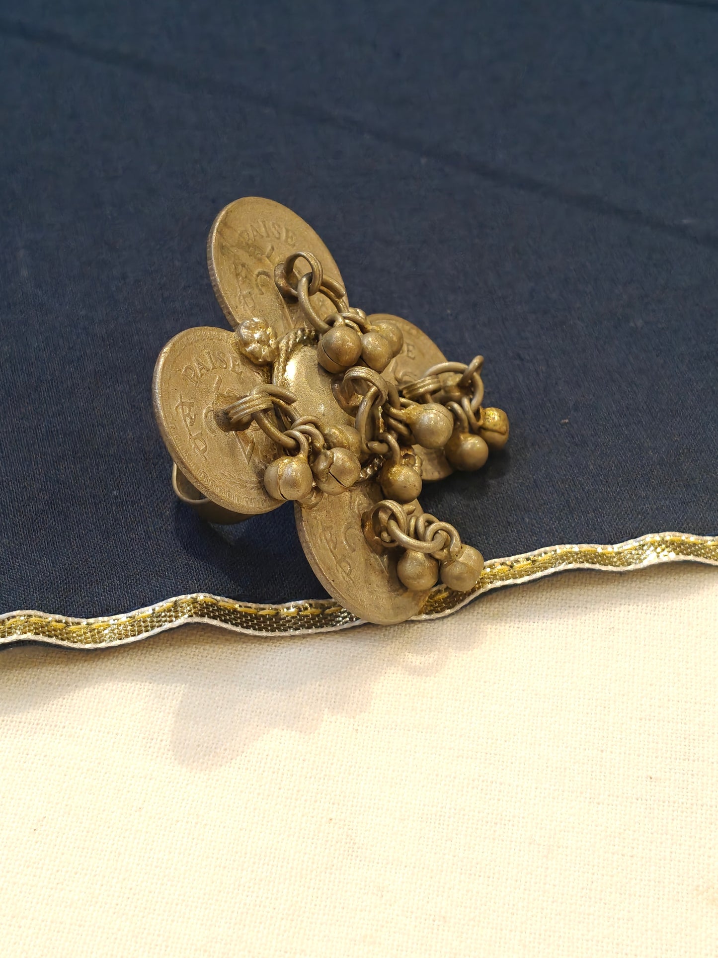 Four 25 paise coins with ghungroos handcrafted finger ring