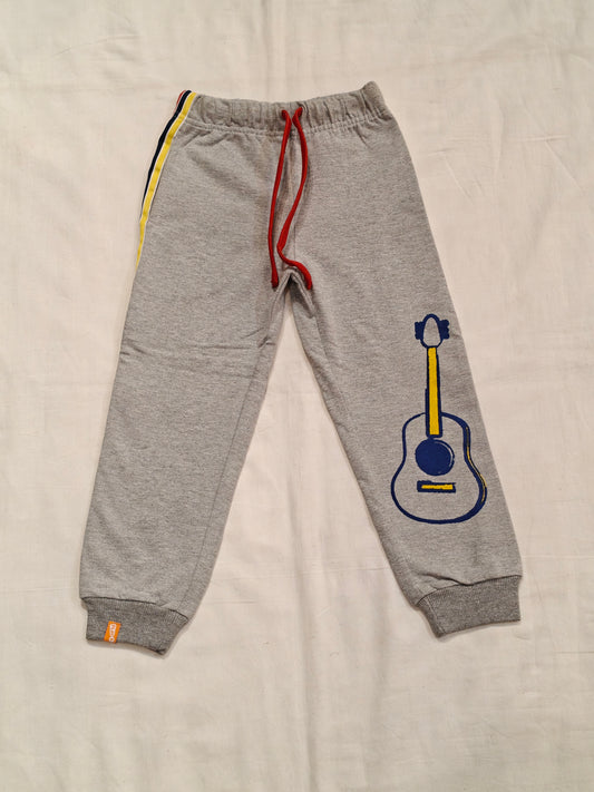 Grey cotton jogger with guitar print for children
