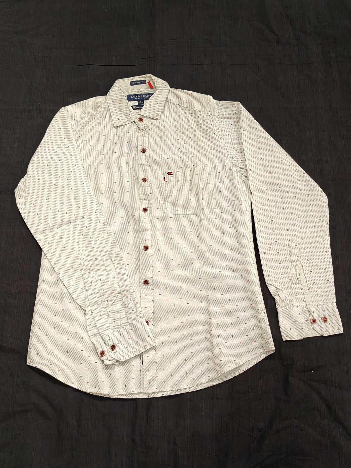 White with blue n red dotted prints cotton shirt for men
