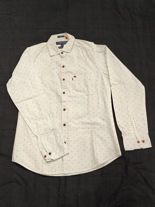 White with blue n red dotted prints cotton shirt for men