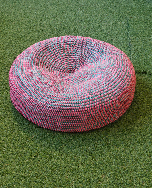 Pink and blue round crochet pouf / floor cushion