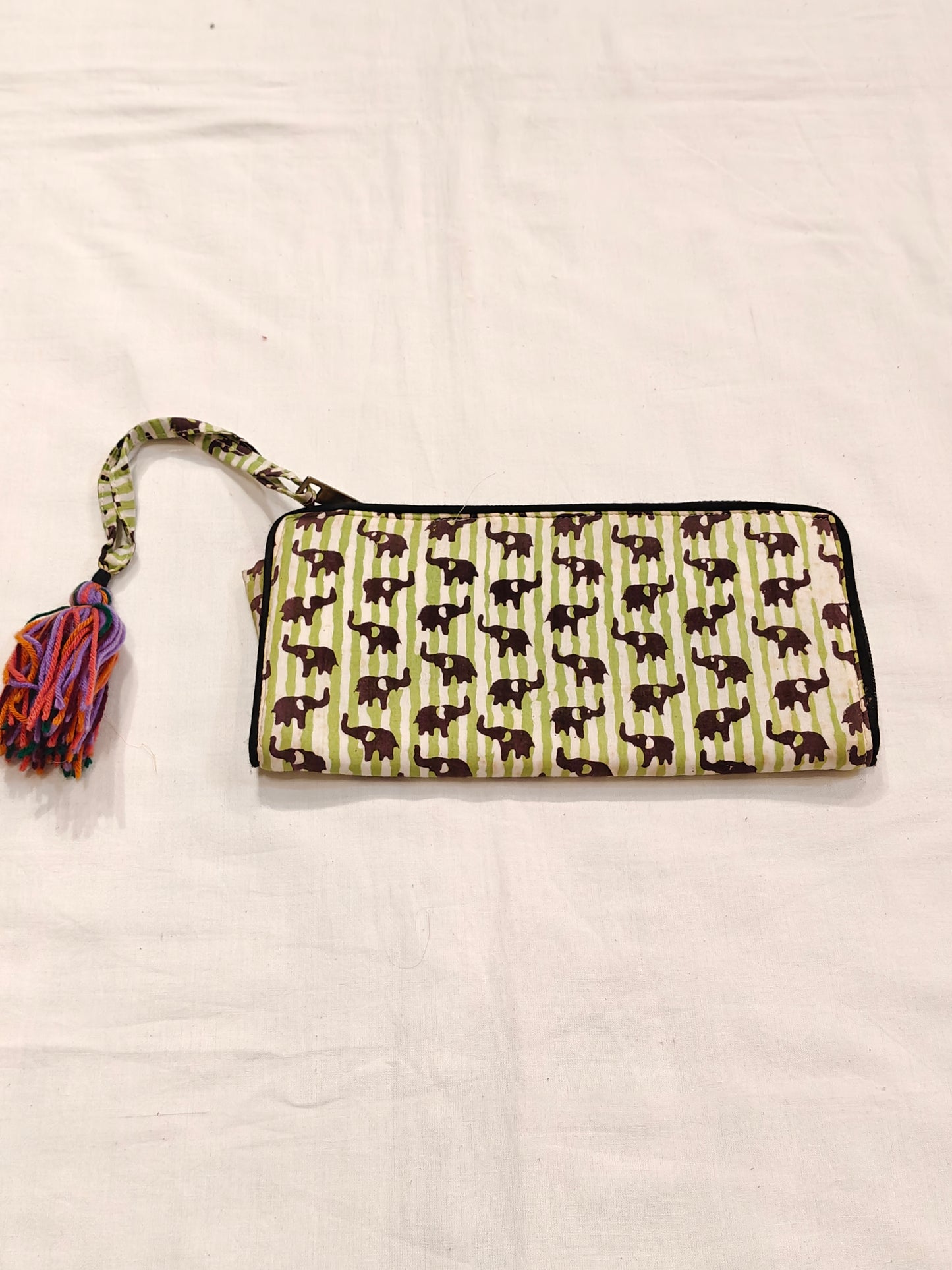 Green n white stripes Handblock printed cottonfabric ladies wallet