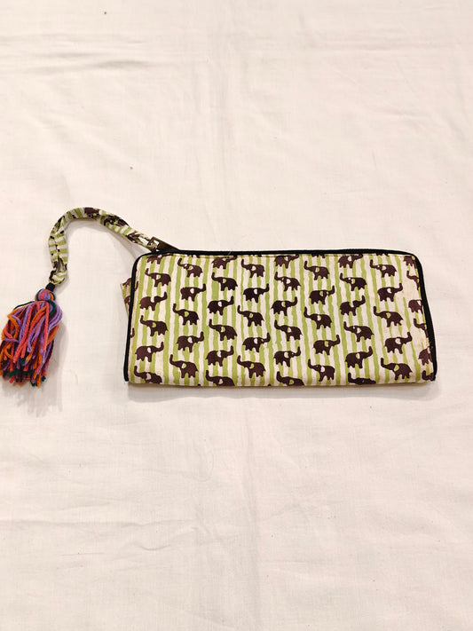 Green n white stripes Handblock printed cottonfabric ladies wallet