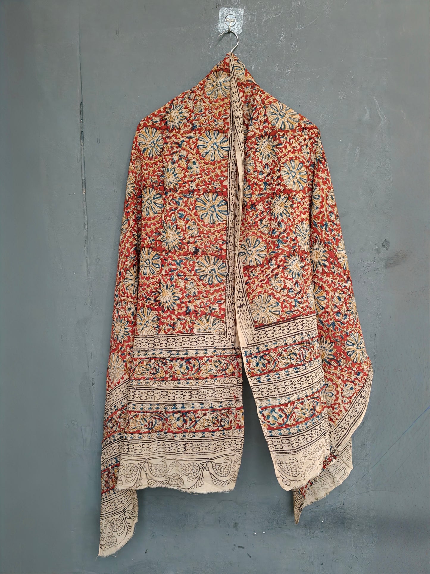 Kalamkari floral handblock printed soft cotton dupatta - multiple designs available
