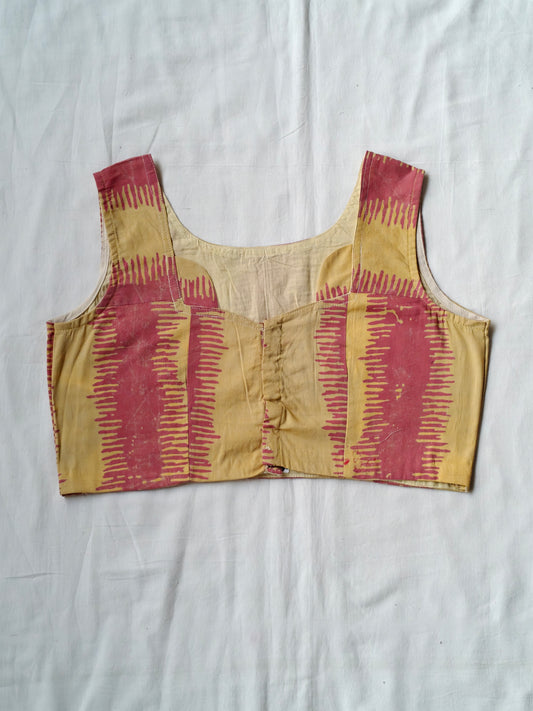 Yellow with red striped pattern hand batik sleeveless blouse