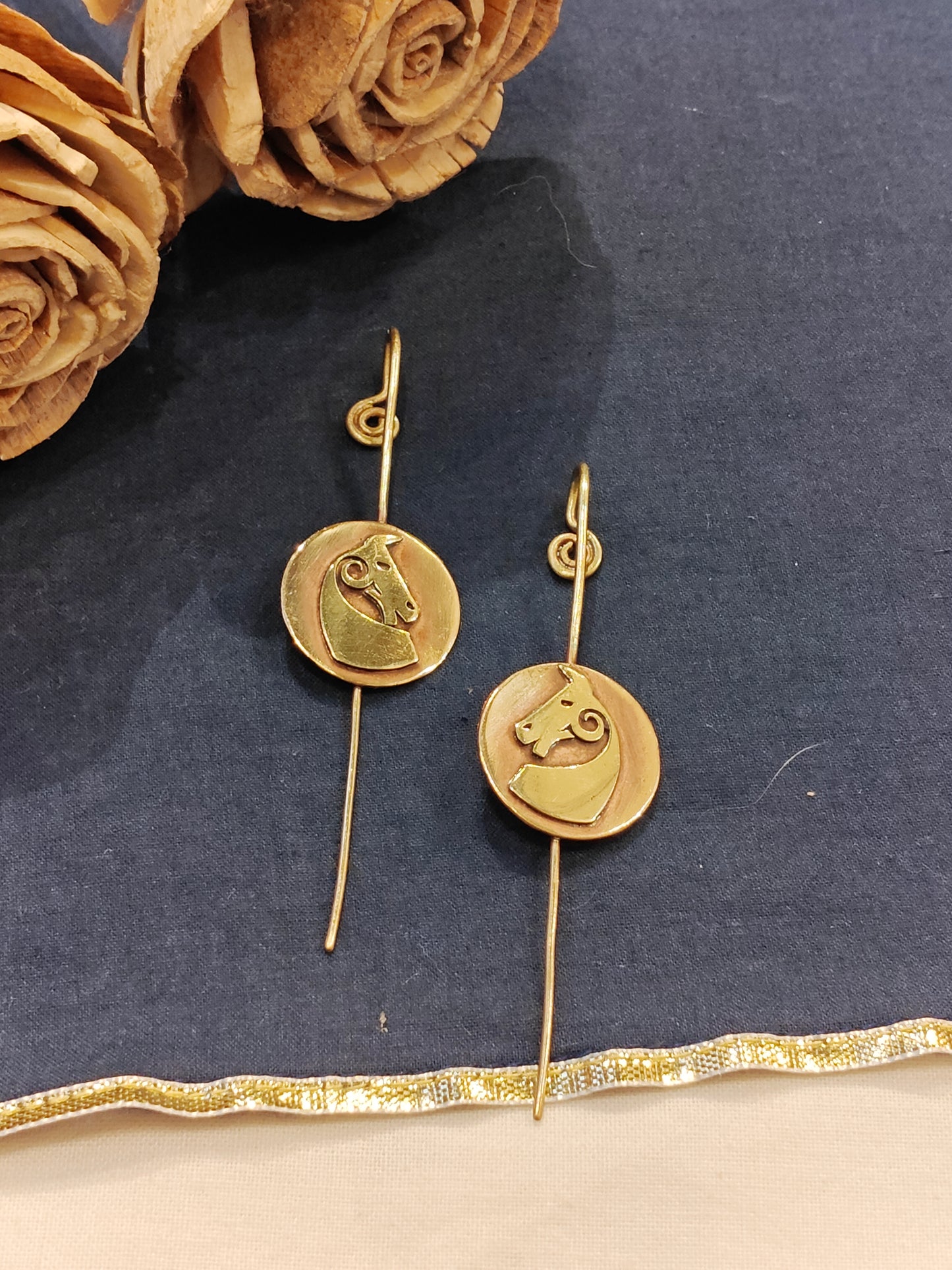 Horse head design handcrafted copper brass ear bugidis/ clip on