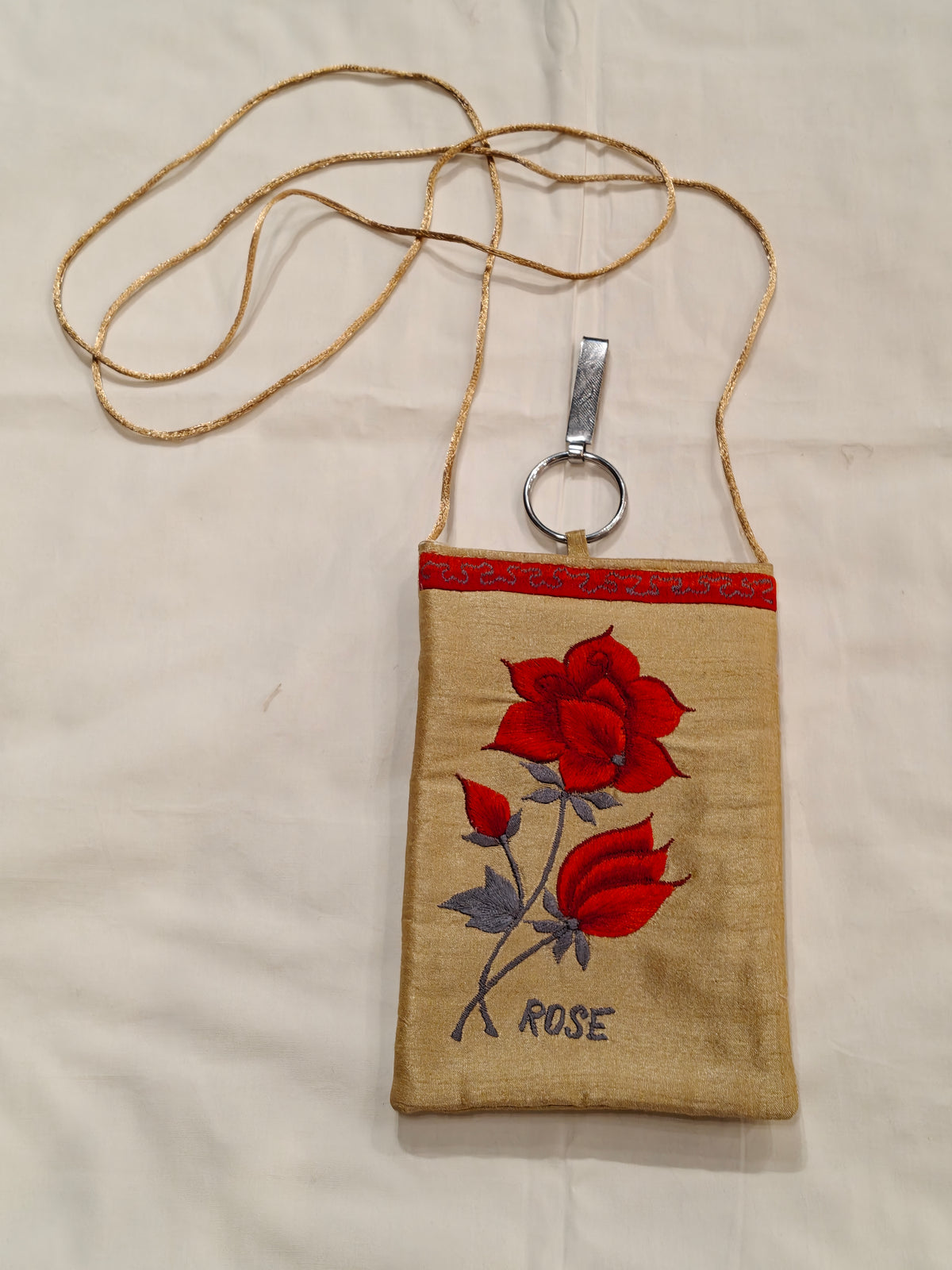 Silk embroidered phone pouches with waist clip on and a sling - multiple options available