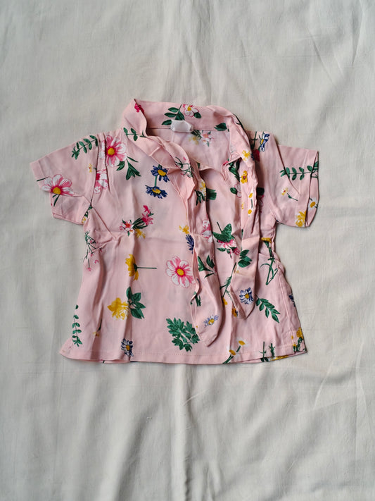Light pink floral prints short sleeved top for girls