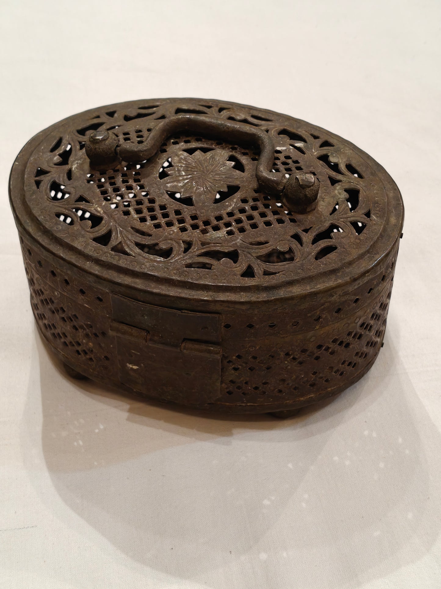 Brass container with jaali pattern - handcrafted brass vintage piece