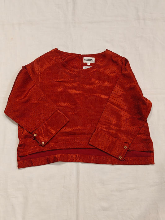 Maroon textured long sleeves mashru blouse / crop top