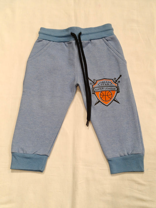 Blue cotton joggers with basketball print