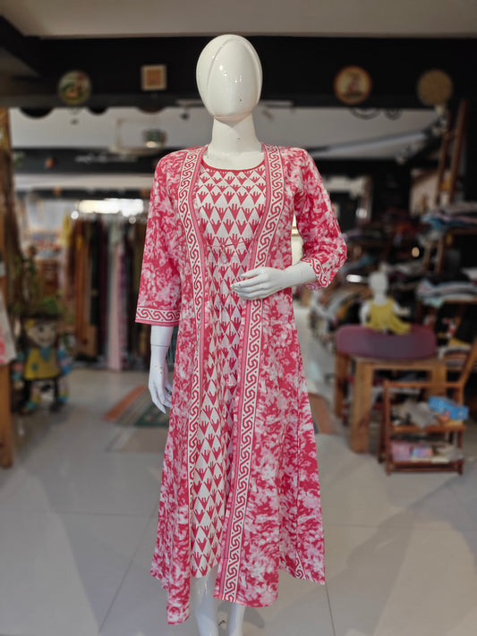 Pink and white printed dress with attached long jacket