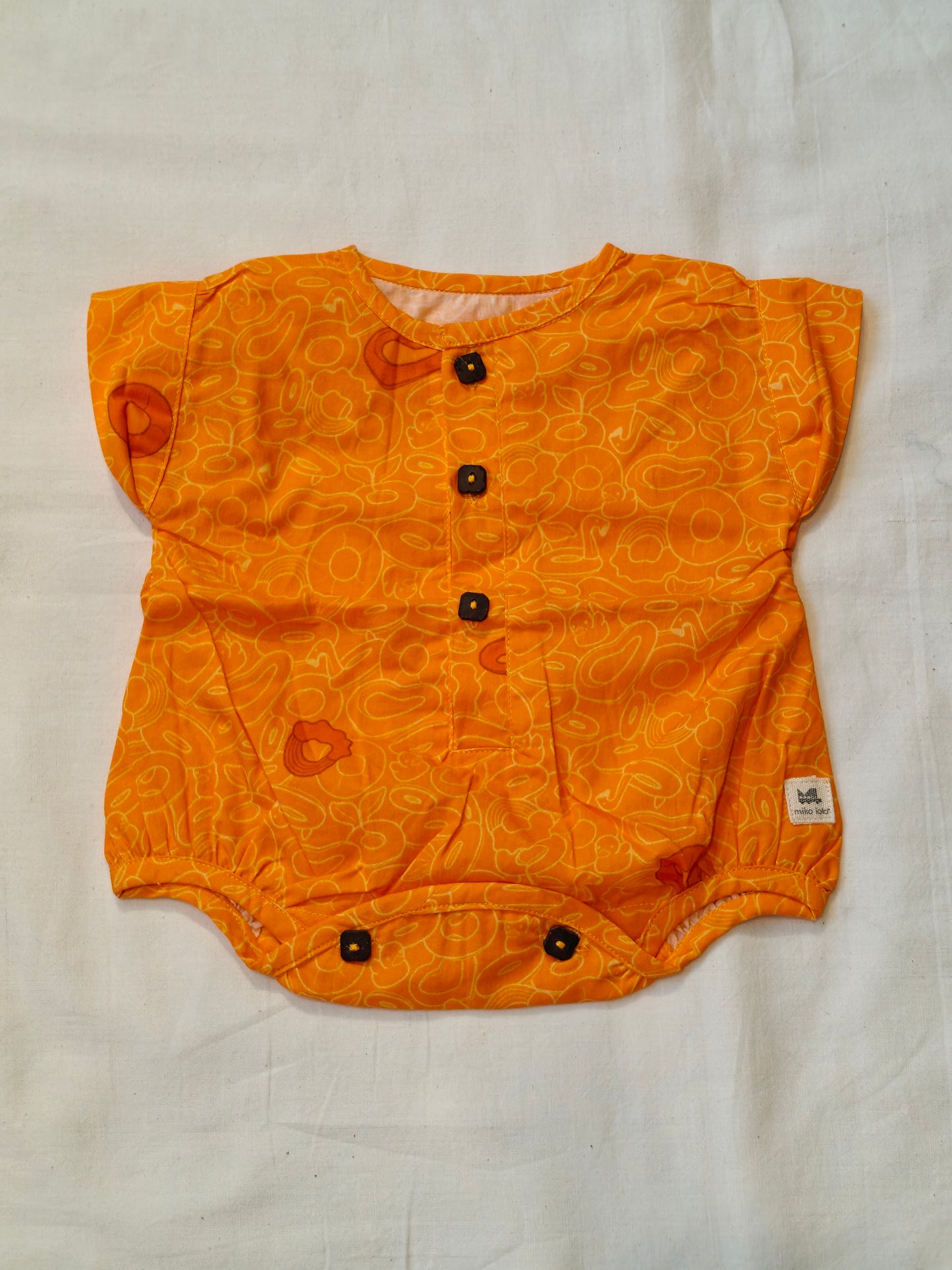 Bright orange printed short sleeves romper / onesie - unisex