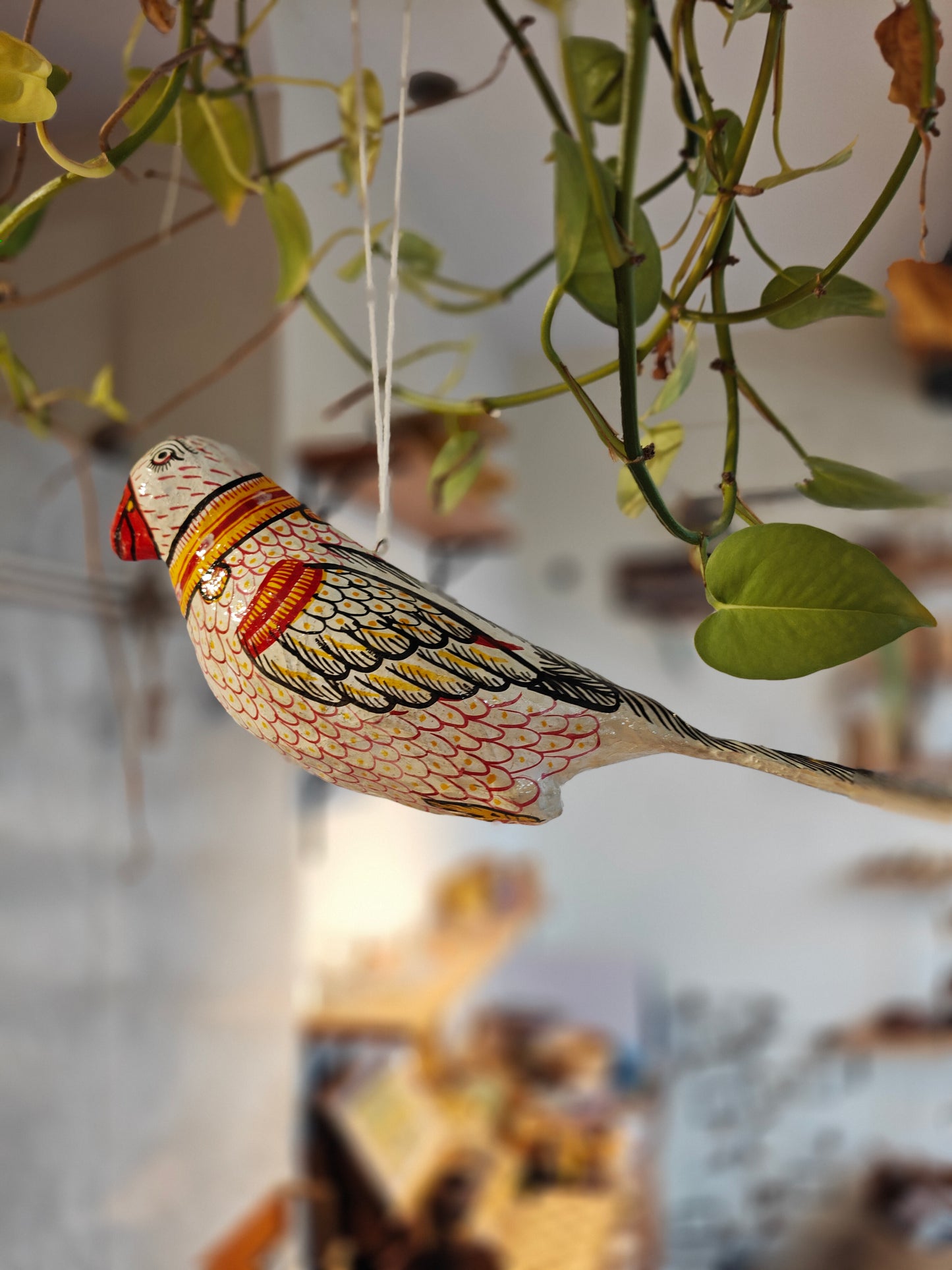 Patachitra colorful hand-painted papier mache parrots - multiple colors available