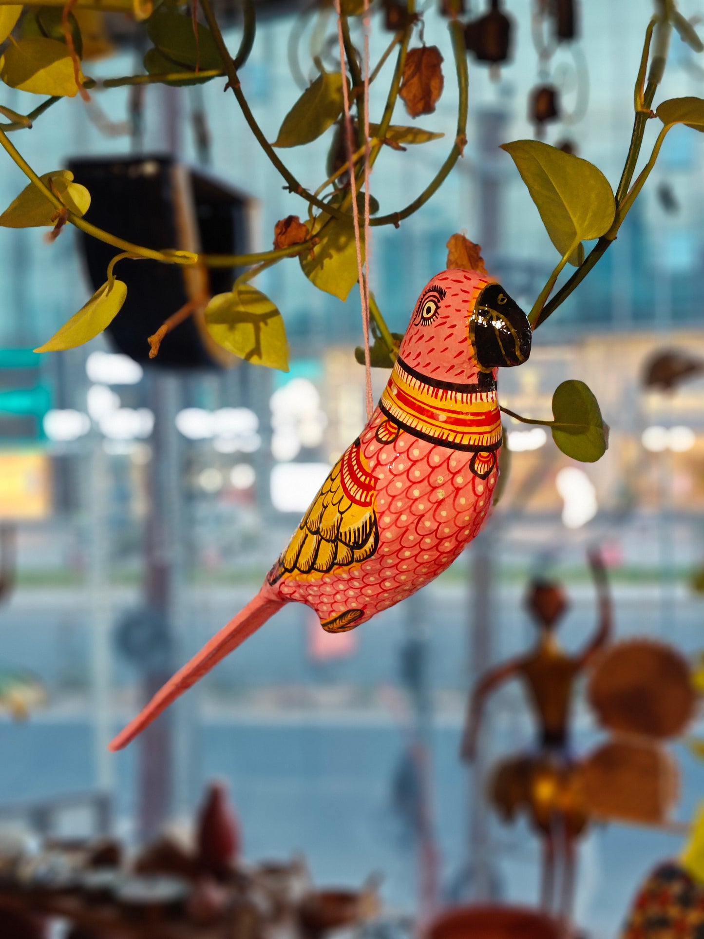 Patachitra colorful hand-painted papier mache parrots - multiple colors available