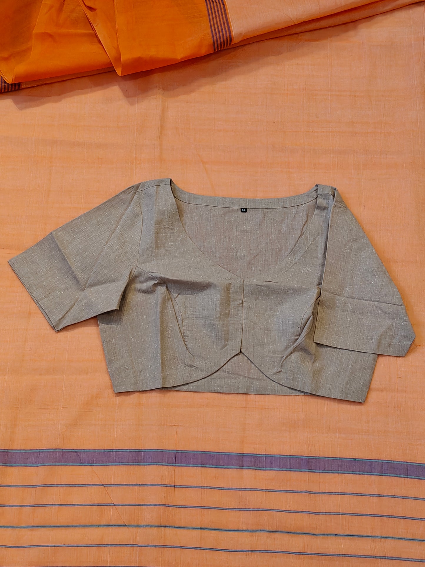 Plain V-neck hand spun , hand woven cotton blouse with curved front - color options available