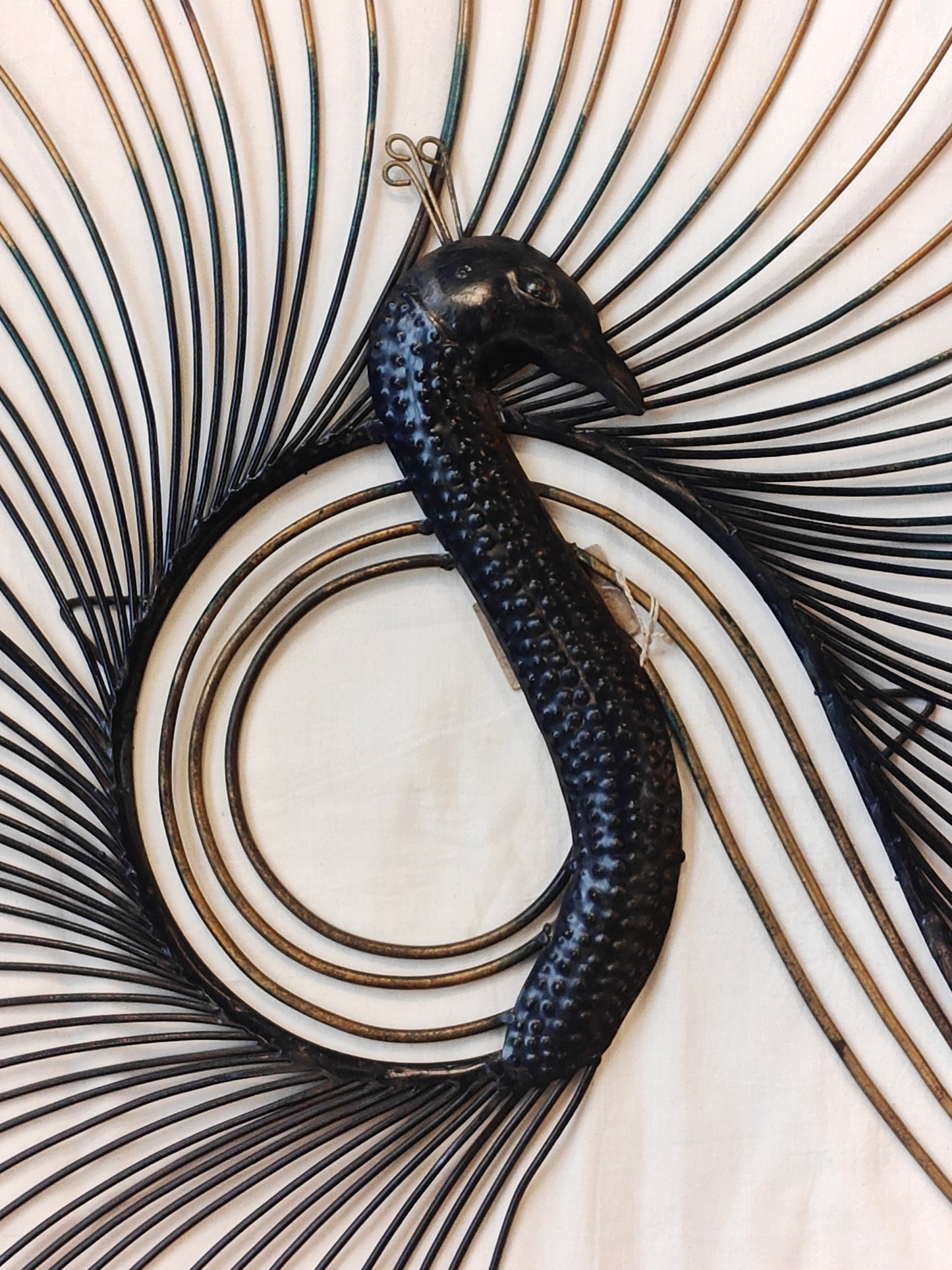 Blue and gold toned peacock wall decor  - quirky handcrafted iron decor