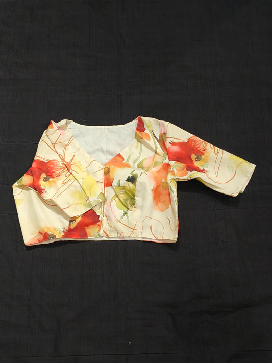 Floral printed on cream elbow sleeves blouse