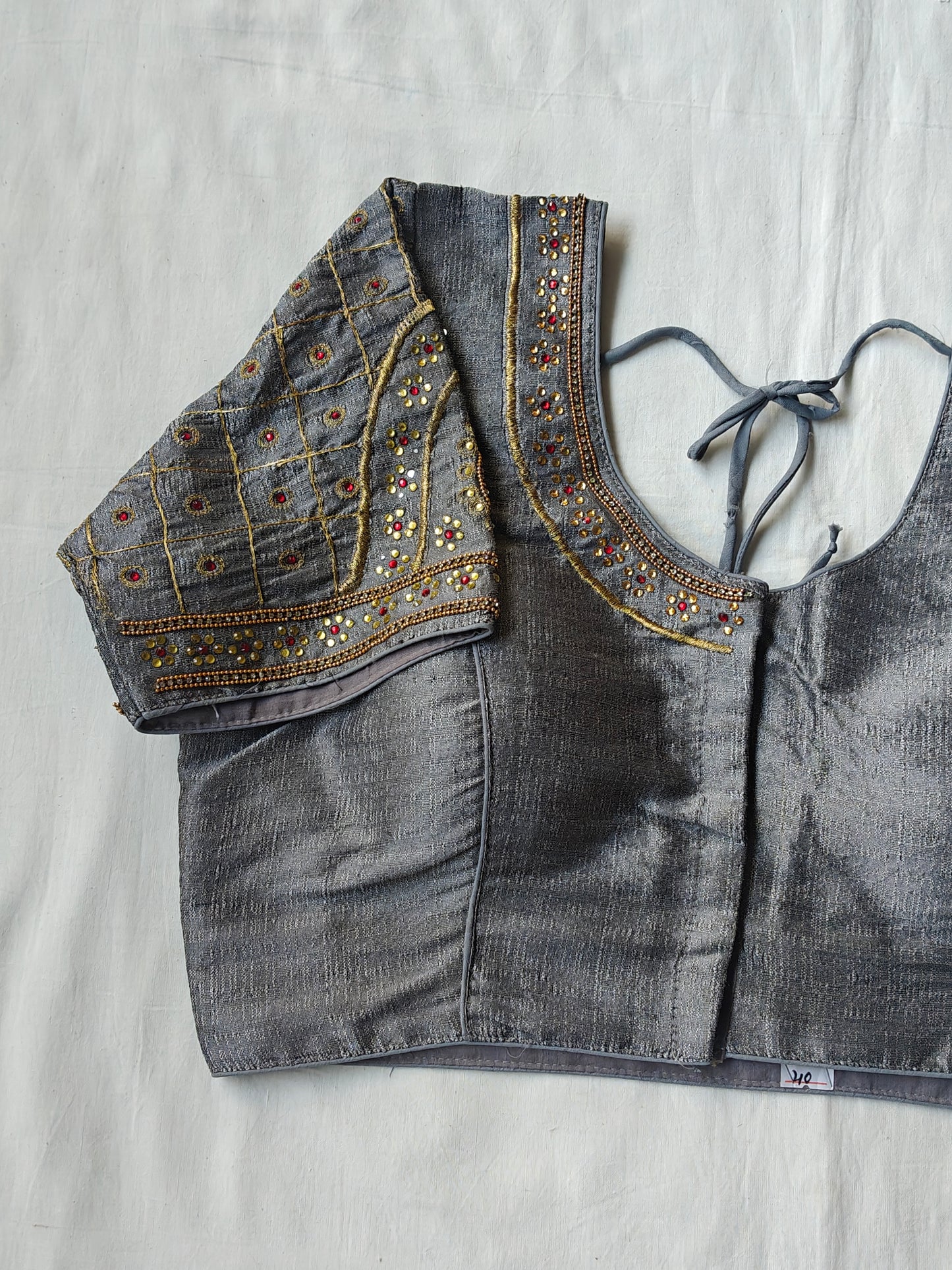 Grey with golden embroidery and stone work embroidered blouse