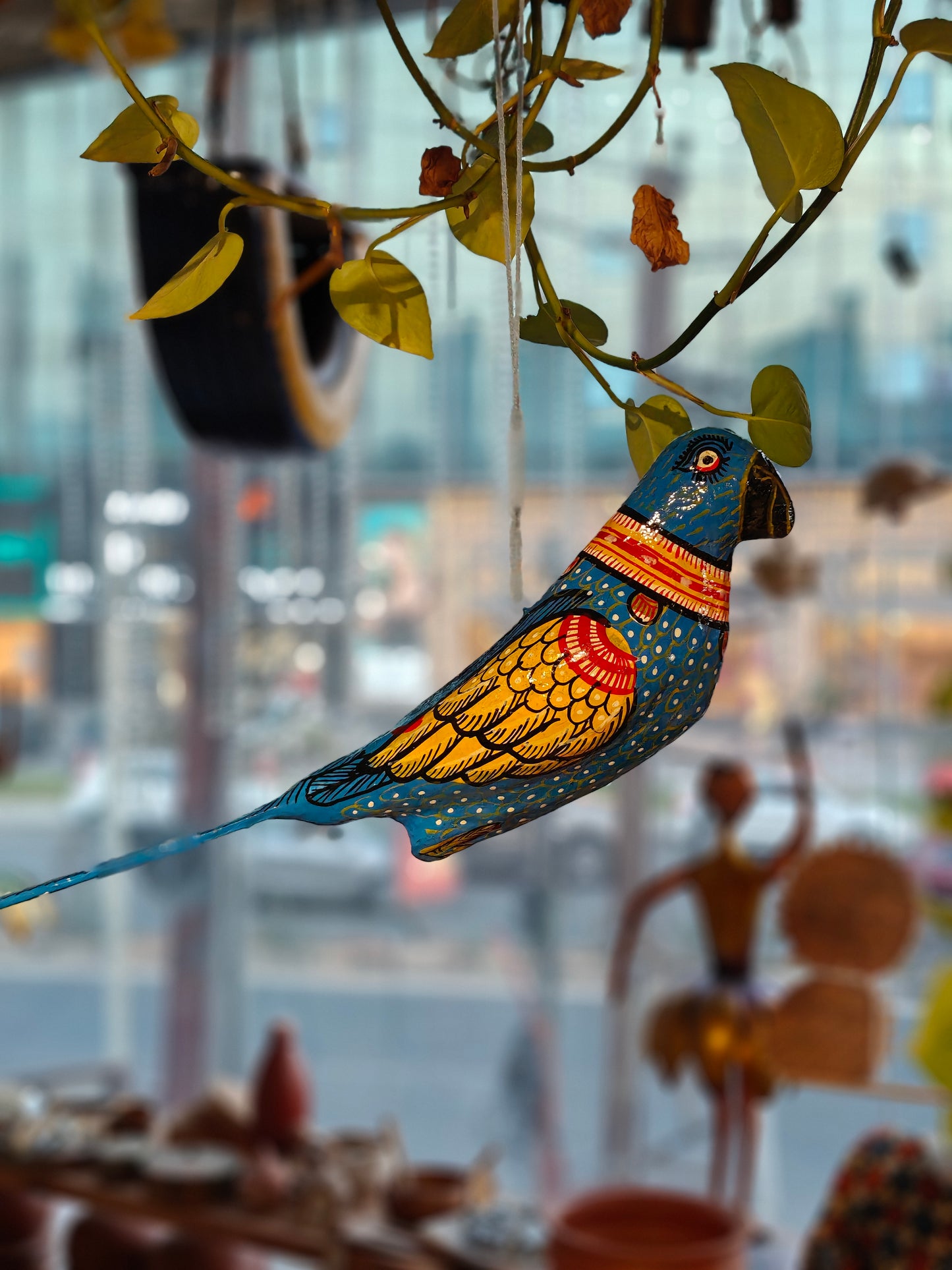 Patachitra colorful hand-painted papier mache parrots - multiple colors available