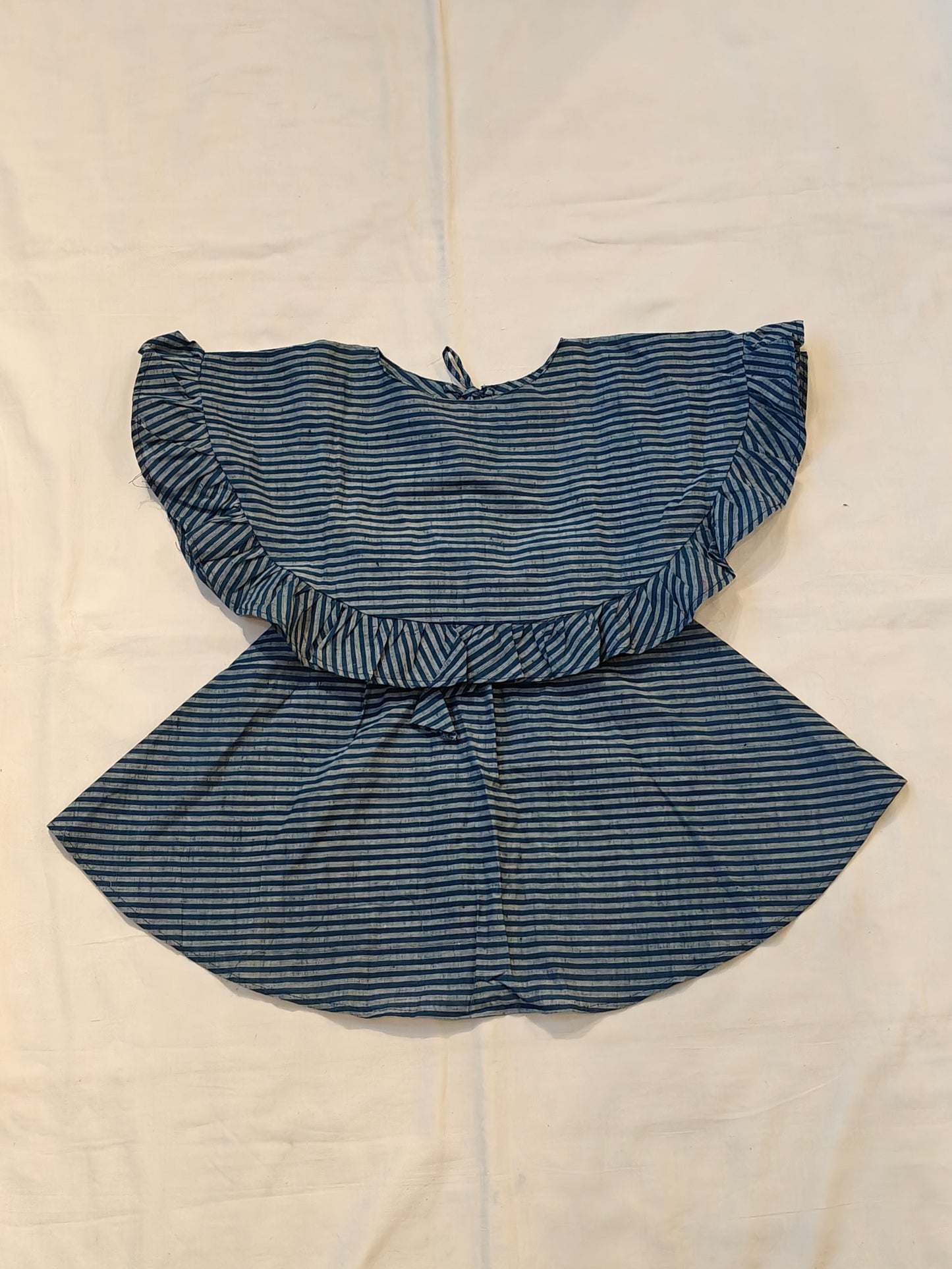 Indigo natural dyed striped poncho style cotton handloom top and skirt coord set for girls