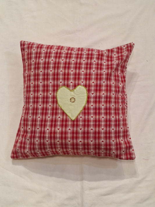 Red and white checkered with Applique heart in centre - cushion cover