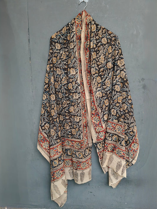 Kalamkari floral handblock printed soft cotton dupatta - multiple designs available