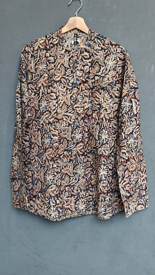 Brown n blue floral kalamkari cotton shirt for men