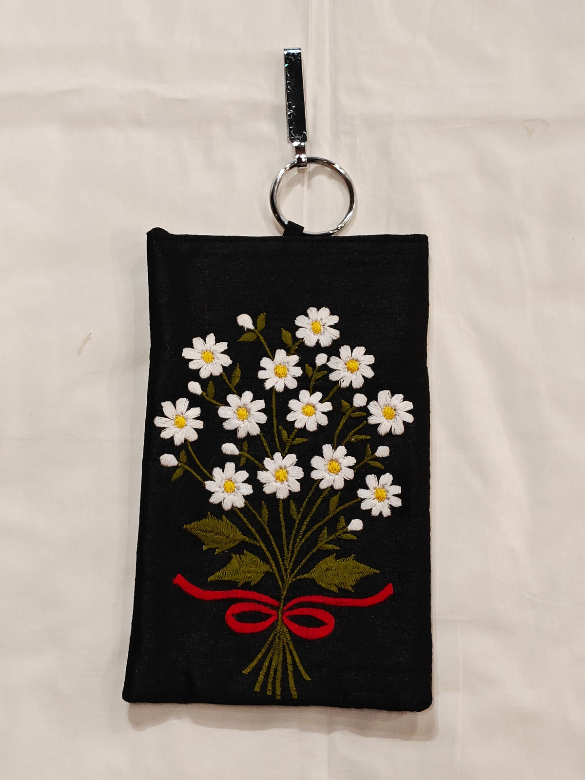 Silk embroidered phone pouches with waist clip on and a sling - multiple options available