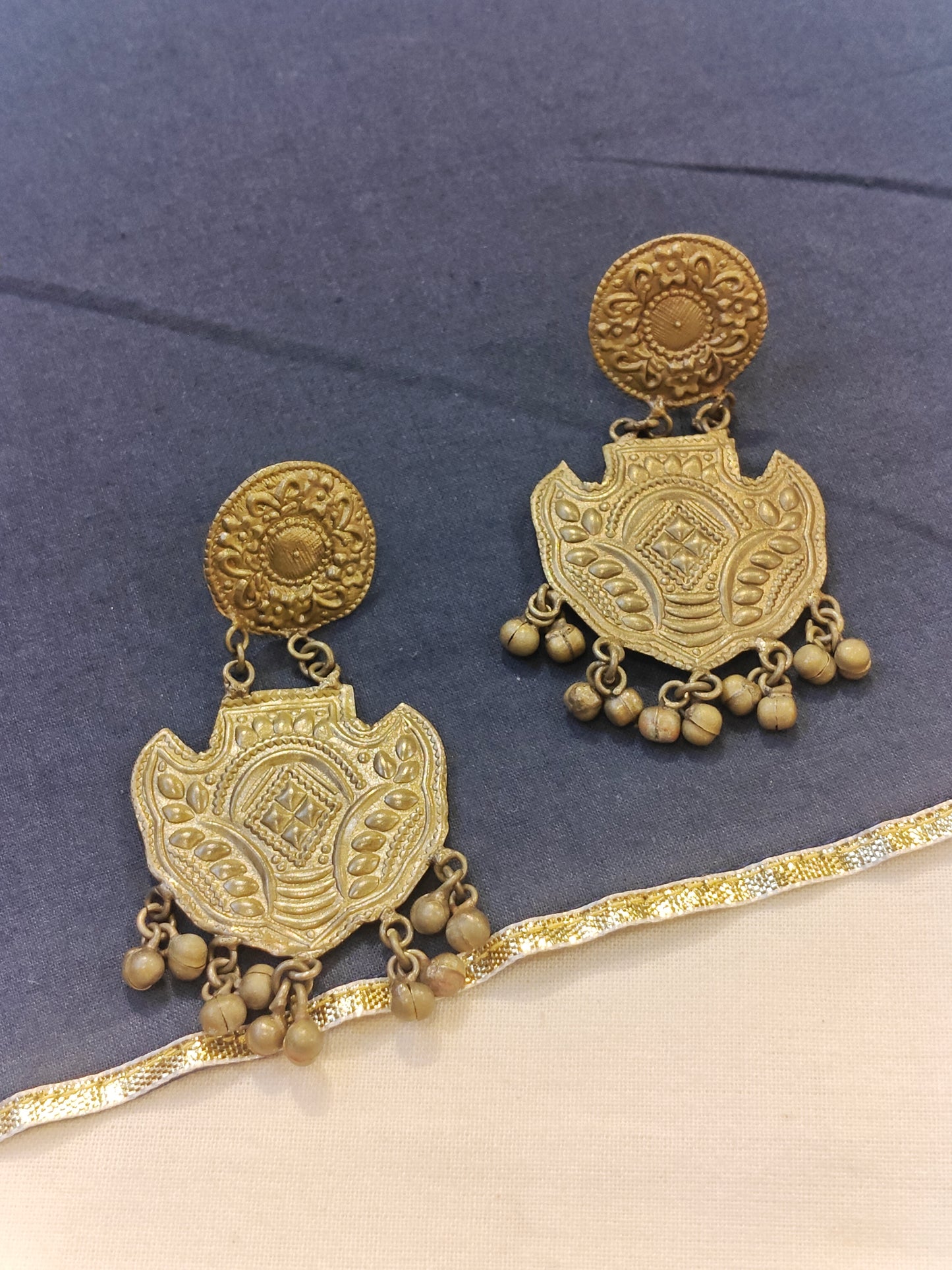 Gold plated stud earrings with ghungros - handcrafted