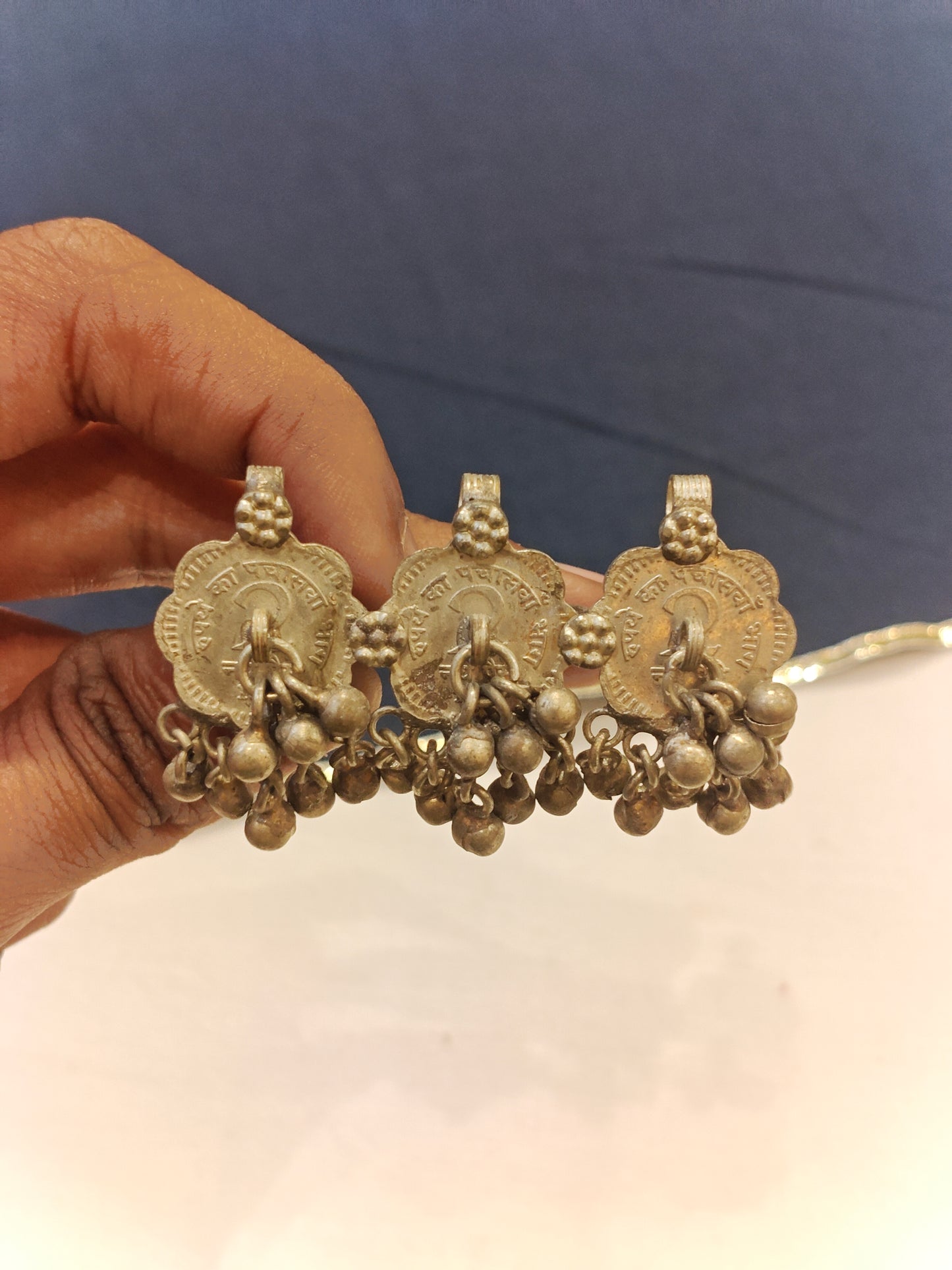 Three 2 paise coins in a row with ghungroos handcrafted finger ring