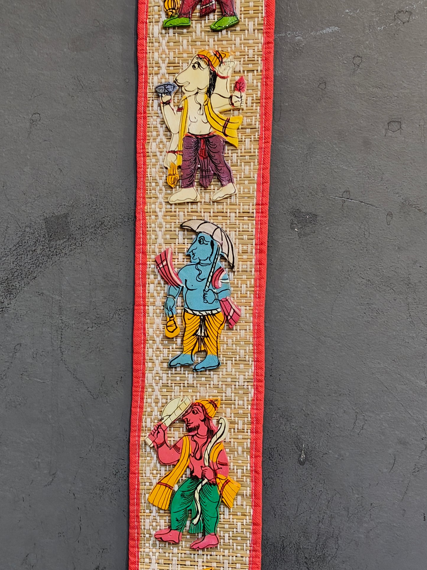Dashavatar wall hanging - handcrafted wooden cutouts on jute mat