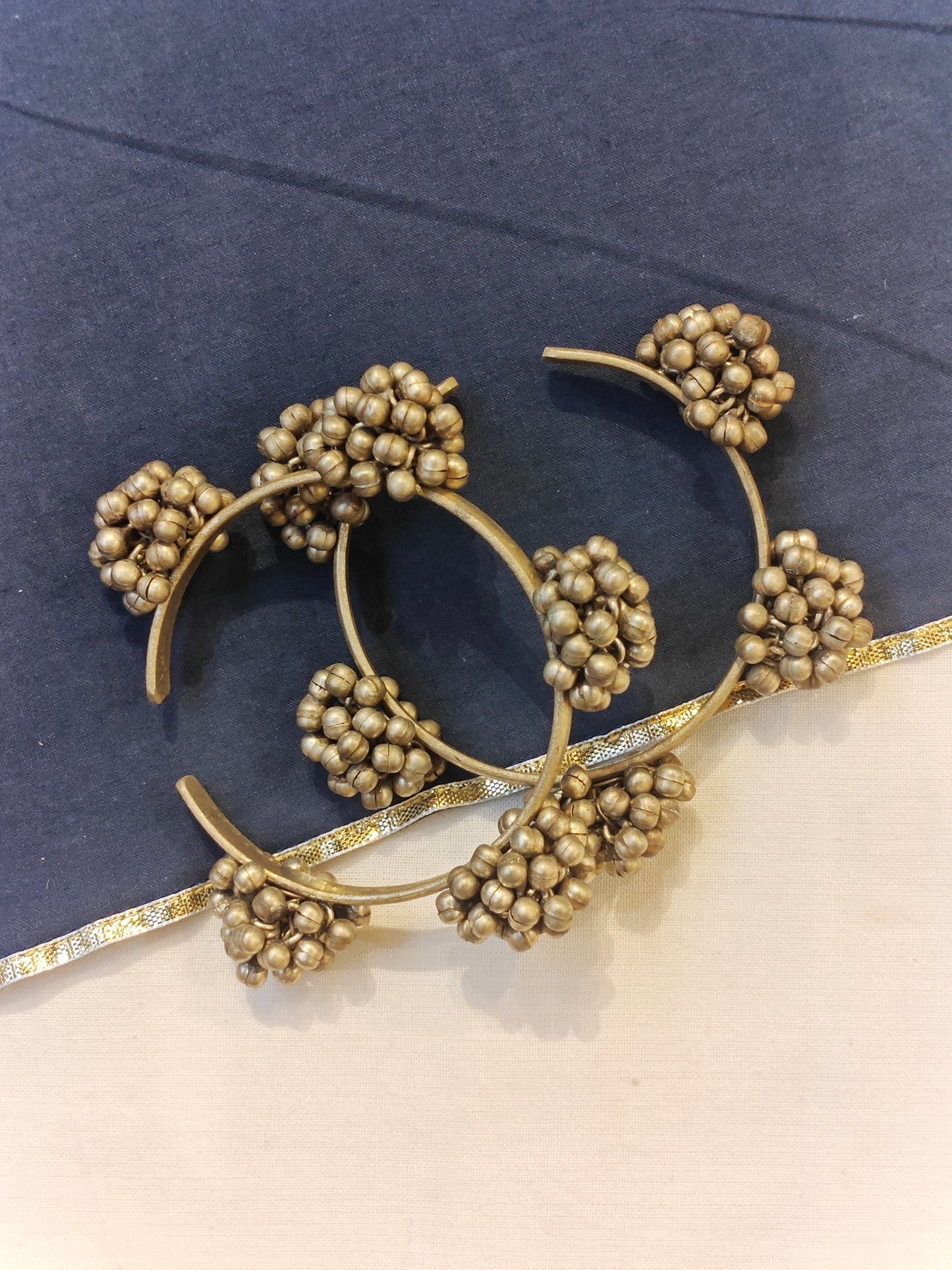 Handcrafted cuff bangle kada pair with ghungroos