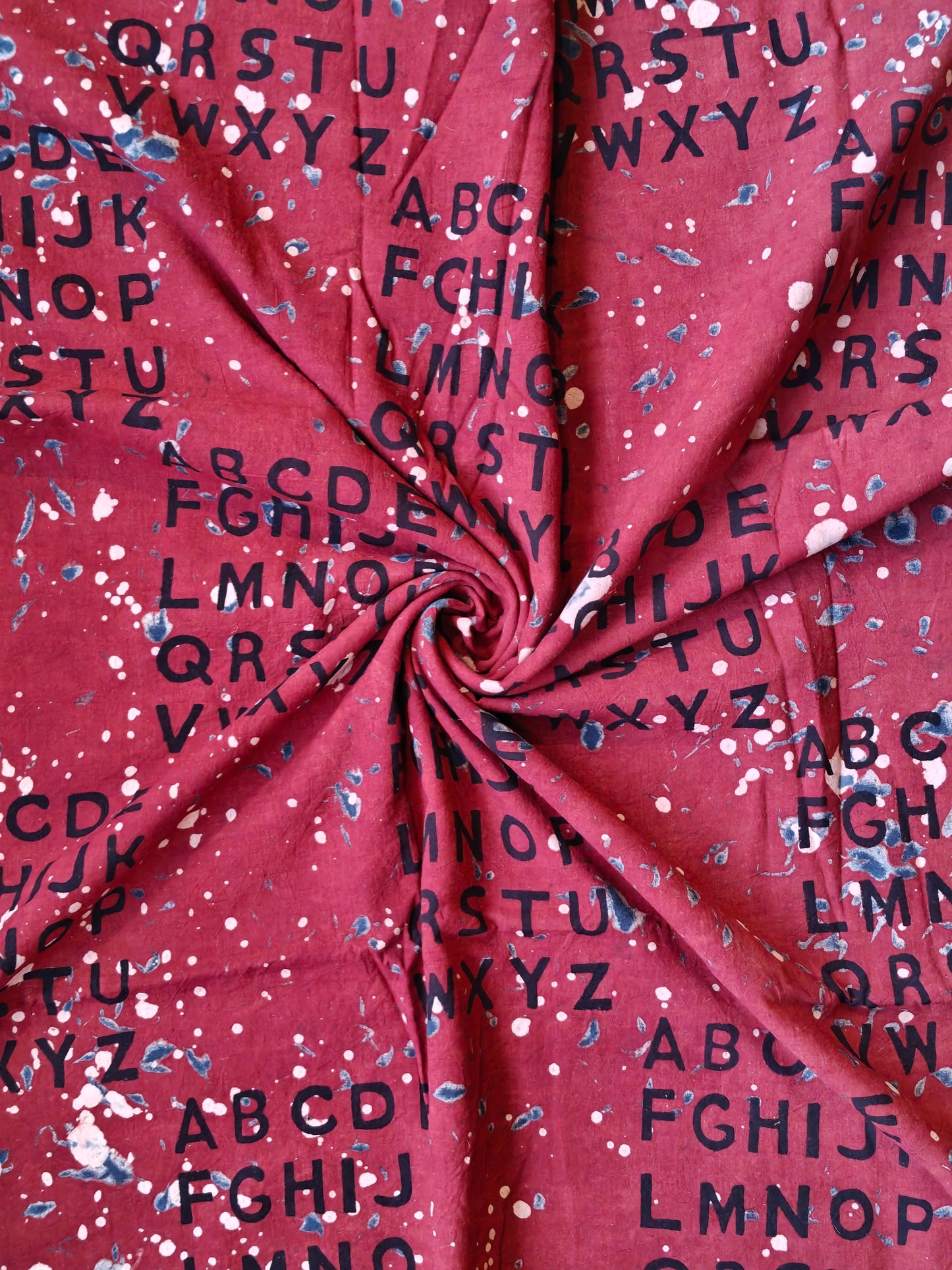 Handloom cotton fabric with English alphabets - hand block printed
