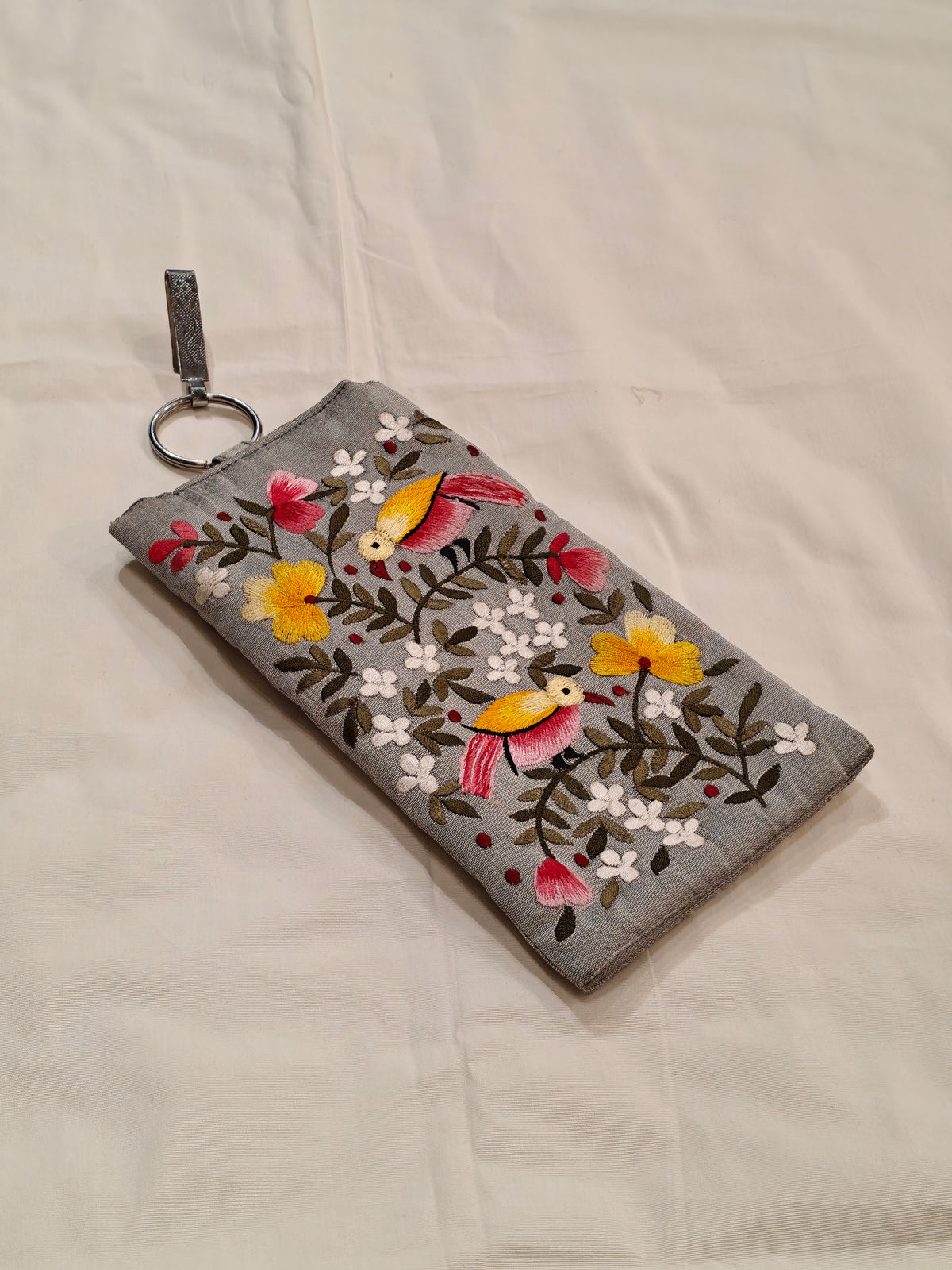 Silk embroidered phone pouches with waist clip on and a sling - multiple options available