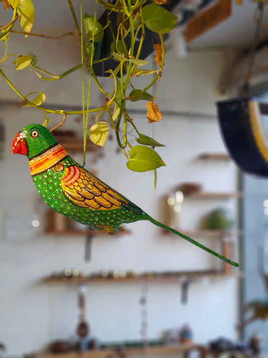 Patachitra colorful hand-painted papier mache parrots - multiple colors available