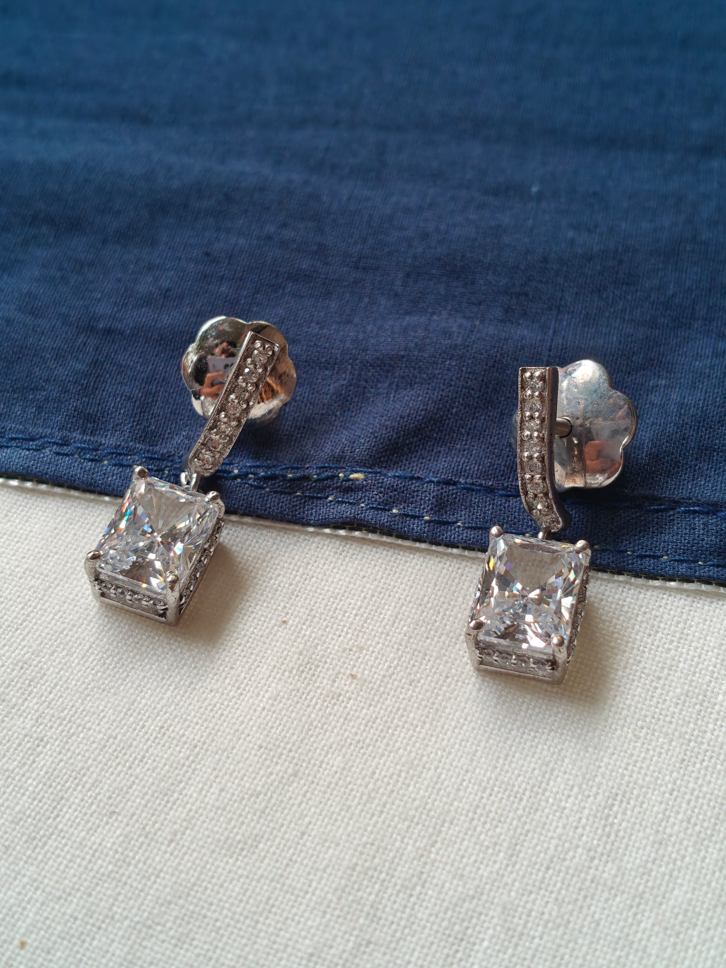 Square stone drop earrings in 92.5 sterling silver - Swarovski