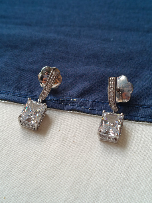 Square stone drop earrings in 92.5 sterling silver - Swarovski