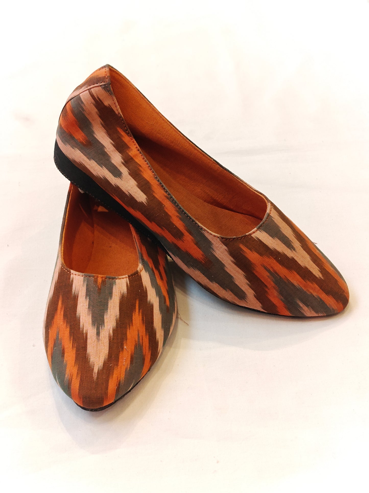 Orange ikat upcycled tyre shoe for women