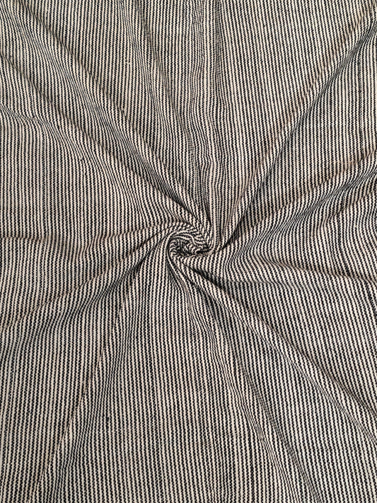 Black and white striped textured hand spun, hand woven cotton fabric