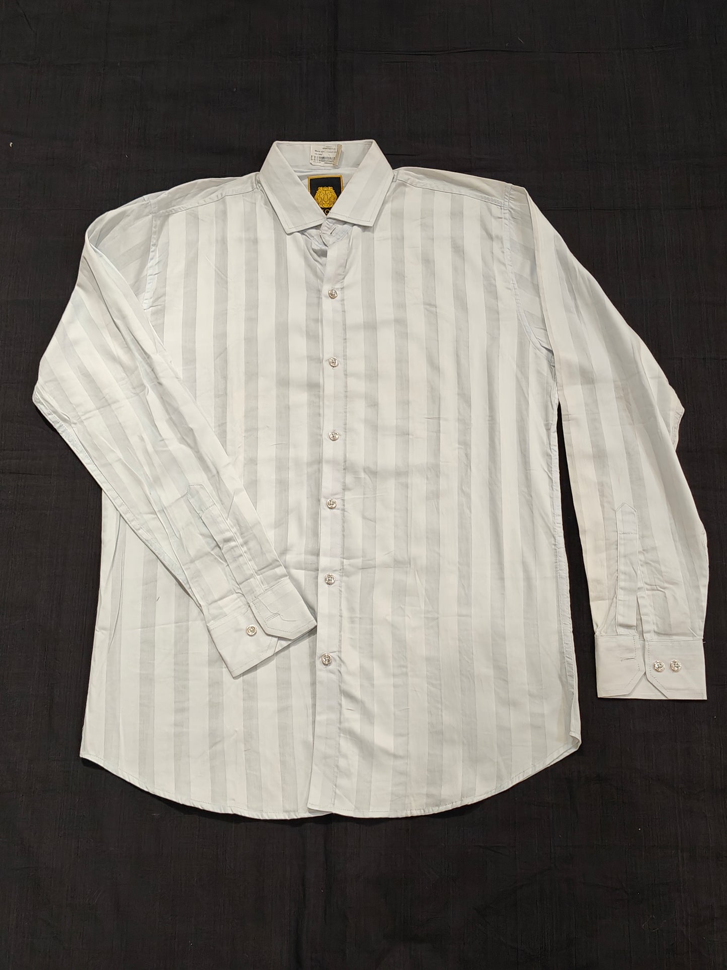 White vertical striped long sleeved cotton shirt for men